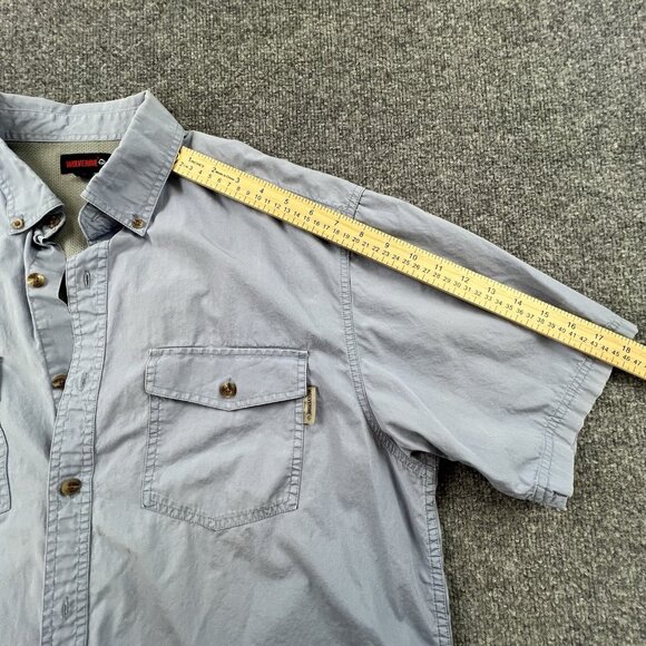Wolverine Mens XL Short Sleeve Button Down Shirt Light Blue Cotton Vented Back - Picture 3 of 7
